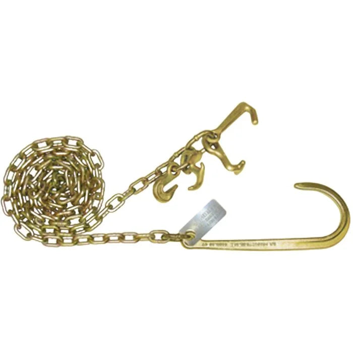5/16" x 10' chain with 15" J hook on one end; Grab and Combo T & Mini J Hook on other end (32036P)