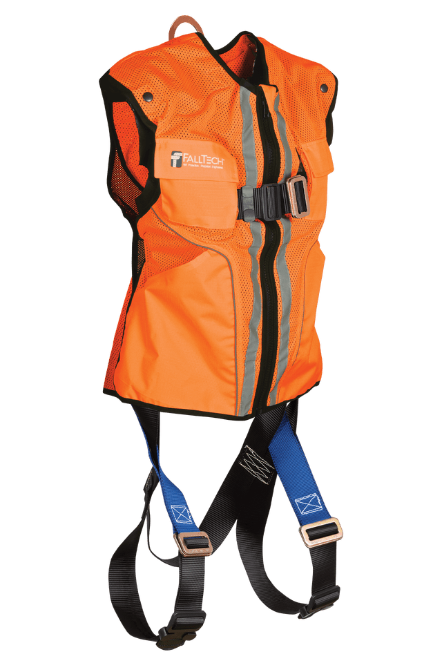 Hi-Vis Orange Construction-grade Vest with 1D Standard Non-belted Full Body Harness (L/XL)