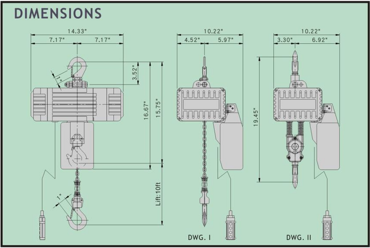 FD Series Electric Chain Hoist 265 lbs WLL (BLFD-012)