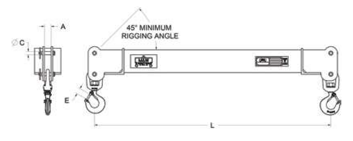 4,000 lbs 20' Fixed Spreader Beam Swivel Hook Connections (13112)