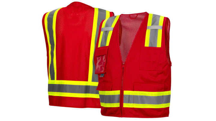 Red Survey Vest w/clear pocket-Red-4XL (RVZ2427CPX4) Per 5