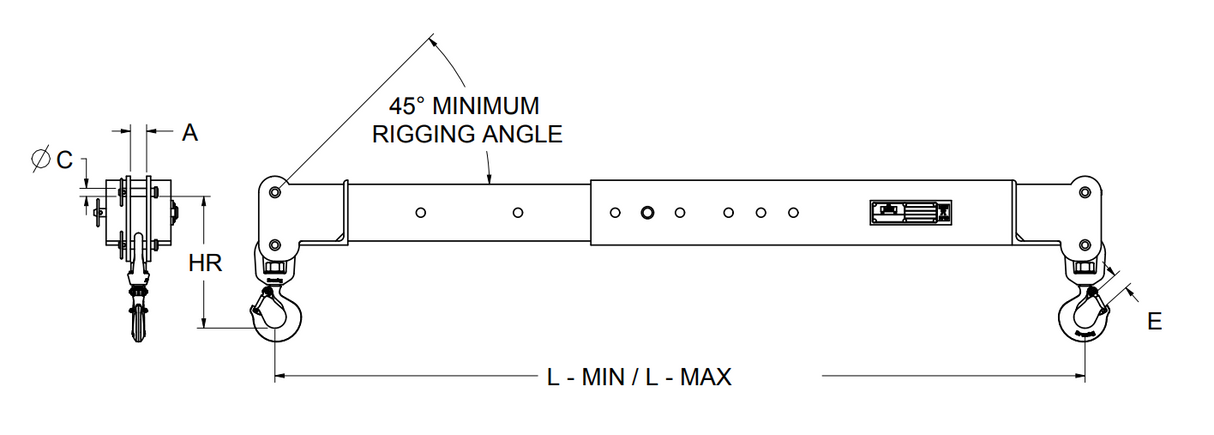 20,000 lbs 6-10' Adj Spreader Beam Swivel Hook Connections (12872)