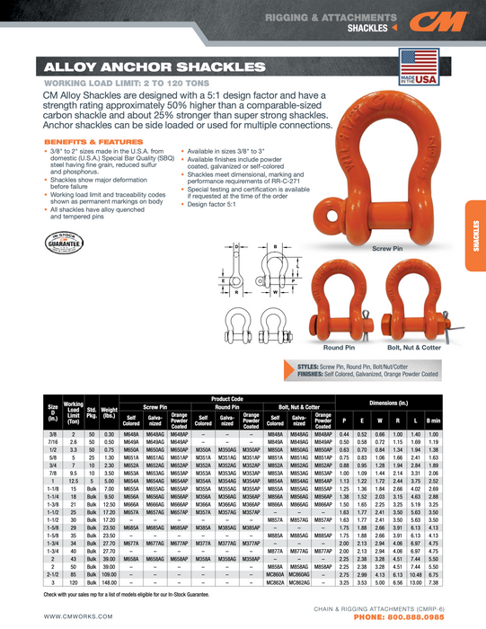 CM Alloy Anchor Screw Pin Shackles Domestic