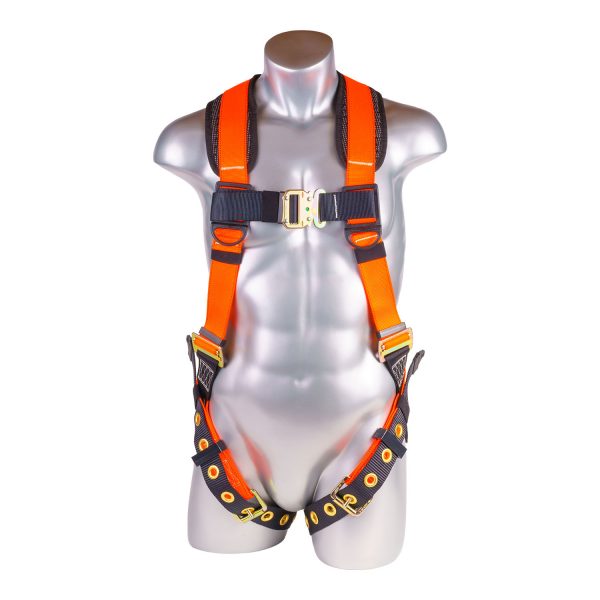 HARNESS 5PT. BACK PADDED, ALUMINUM DORSAL D-RING, QCB CHEST, GROMMET LEGS, ORANGE COLOR (H222100141)