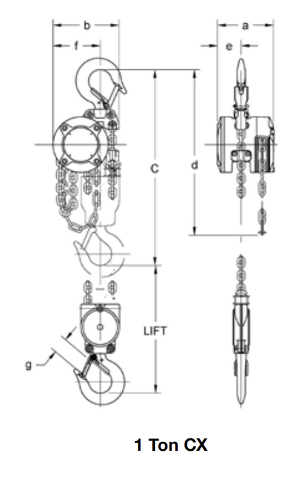 1 ton x 10' Harrington CX Mini Hand Chain Hoist