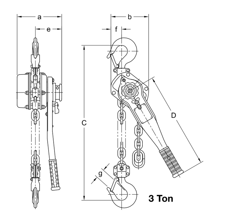 3 ton x 15' Harrington LB Lever Hoist