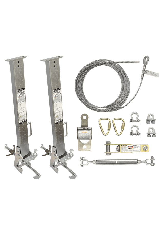 60' SteelGrip® Temporary Cable HLL System and Stanchions with 18" beam clamps (6036018)