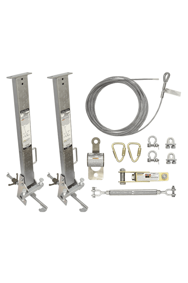 100' SteelGrip® Temporary Cable HLL System and Stanchions with 24" beam clamps (60310024)