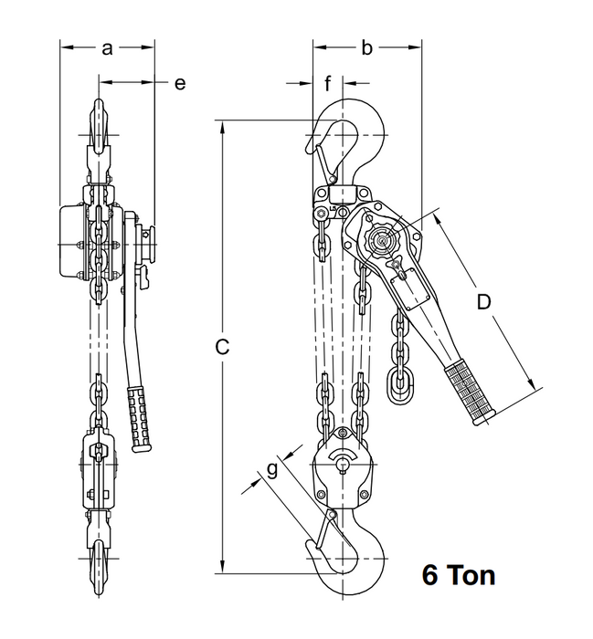 6 ton x 15' Harrington LB Lever Hoist