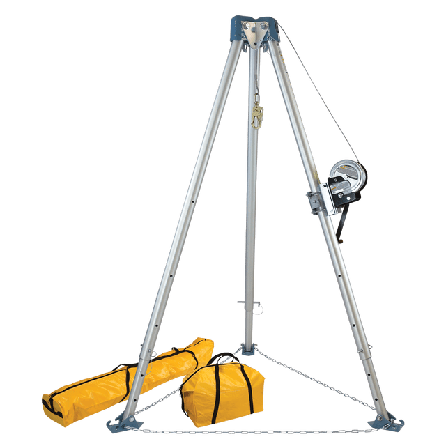11' Confined Space Tripod System with 120' Galvanized Steel Personnel ...
