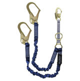 4½' to 6' ElasTech® Energy Absorbing Lanyard, Double-leg with SRL D-ring and Steel Rebar Hooks (8240Y32D)
