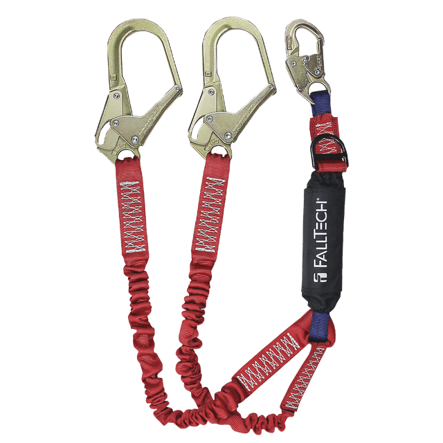 6' Ironman® 12' free fall Elasticated Energy Absorbing Lanyard, Double-leg with SRL D-ring (8247ELY3D)