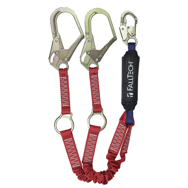 6' Ironman® 12' free fall Elasticated Energy Absorbing Lanyard, Double-leg with Rescue D-rings (8247EY3R)