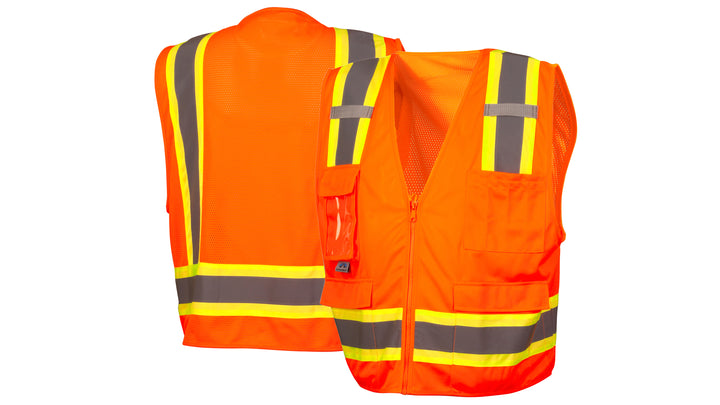 Orange Class 2 Surveyor Vest with Clear Pocket - Orange - Extra Large (RVZ2420CPXL) Per 5