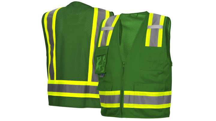 Green Survey Vest w/clear pocket-Green-2XL (RVZ2435CPX2) Per 5