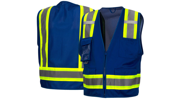 Blue Survey Vest w/clear pocket-Blue-4XL (RVZ2465CPX4) Per 5
