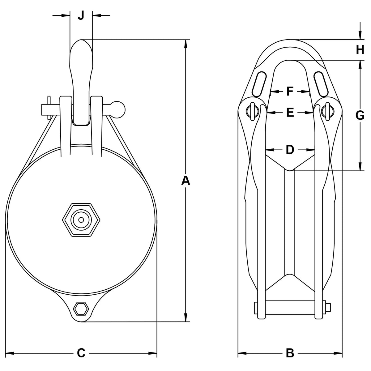 Ropemaster 3.75T 6" Full Sided Block with SWIVEL HOOK