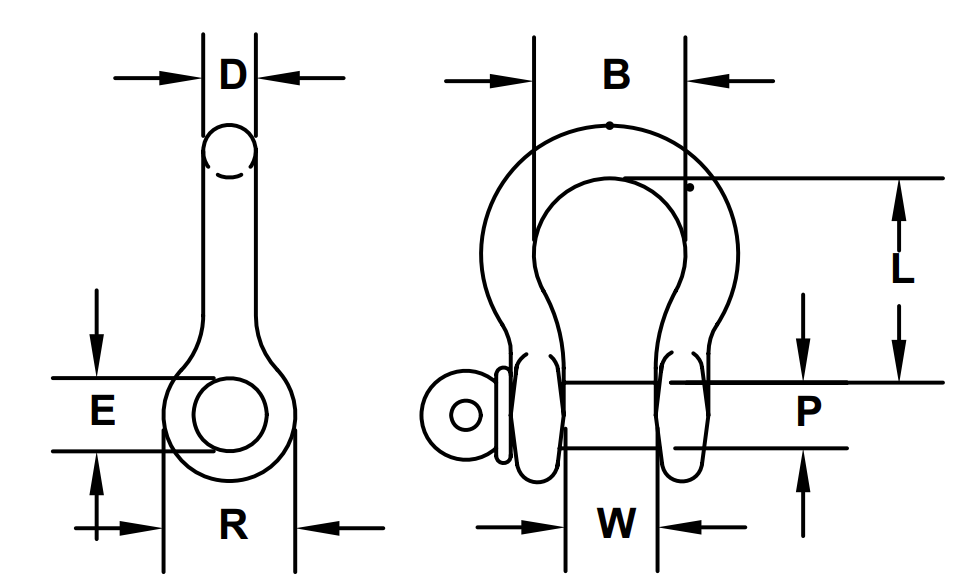 5/16" 3/4 ton Bolt, Nut, & Cotter Carbon Anchor Shackle