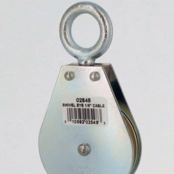 3-1/2″ Swivel Eye Pulley Block; Snatch Pin; 5/16″ Rope