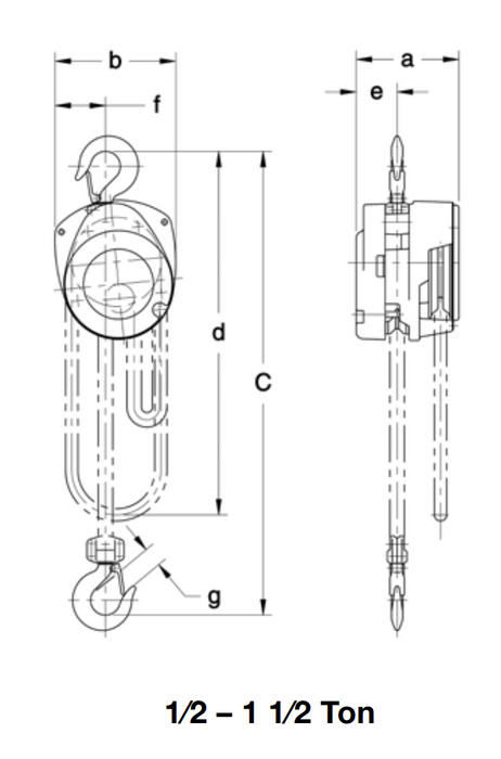 1 ton x 10' Harrington CF Hand Chain Hoist