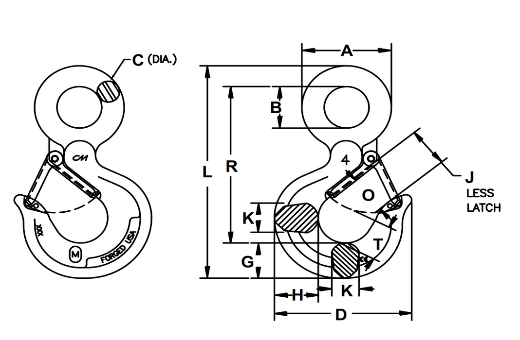 15 ton Eye Rigging Hook with Latch Alloy