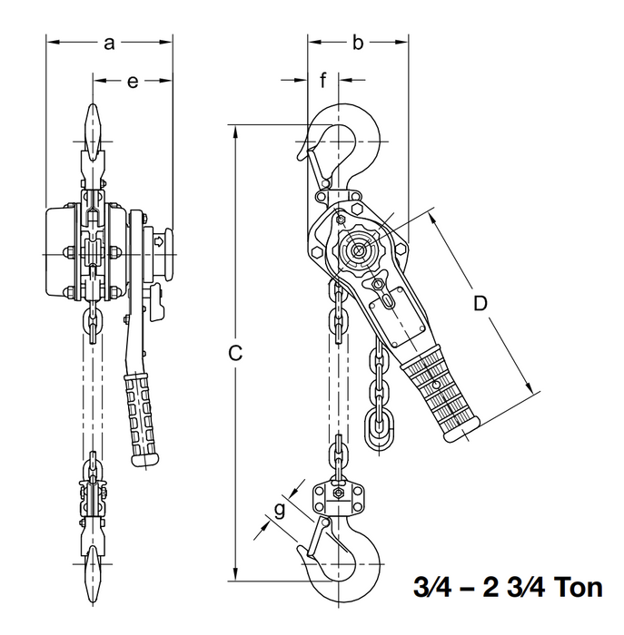 3/4 ton x 15' Harrington LB Lever Hoist