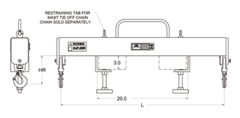 20,000 lbs Outside Swivel Hooks Forklift Beam (16524)
