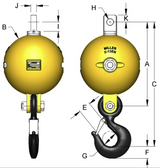Miller Overhaul Ball Assembly, Model HB16-2N, Type-Eye to Hook, Swivel Model: G3-GG, WLL 10 TON; WT 600 LBS