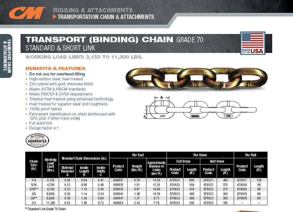 Grade 70 Chain by the Foot