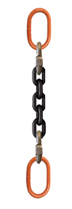 Single-leg chain assembly with oblong master links on each end