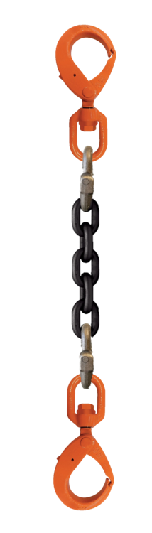 Single-leg chain assembly with swivel self locking hooks on each end ...