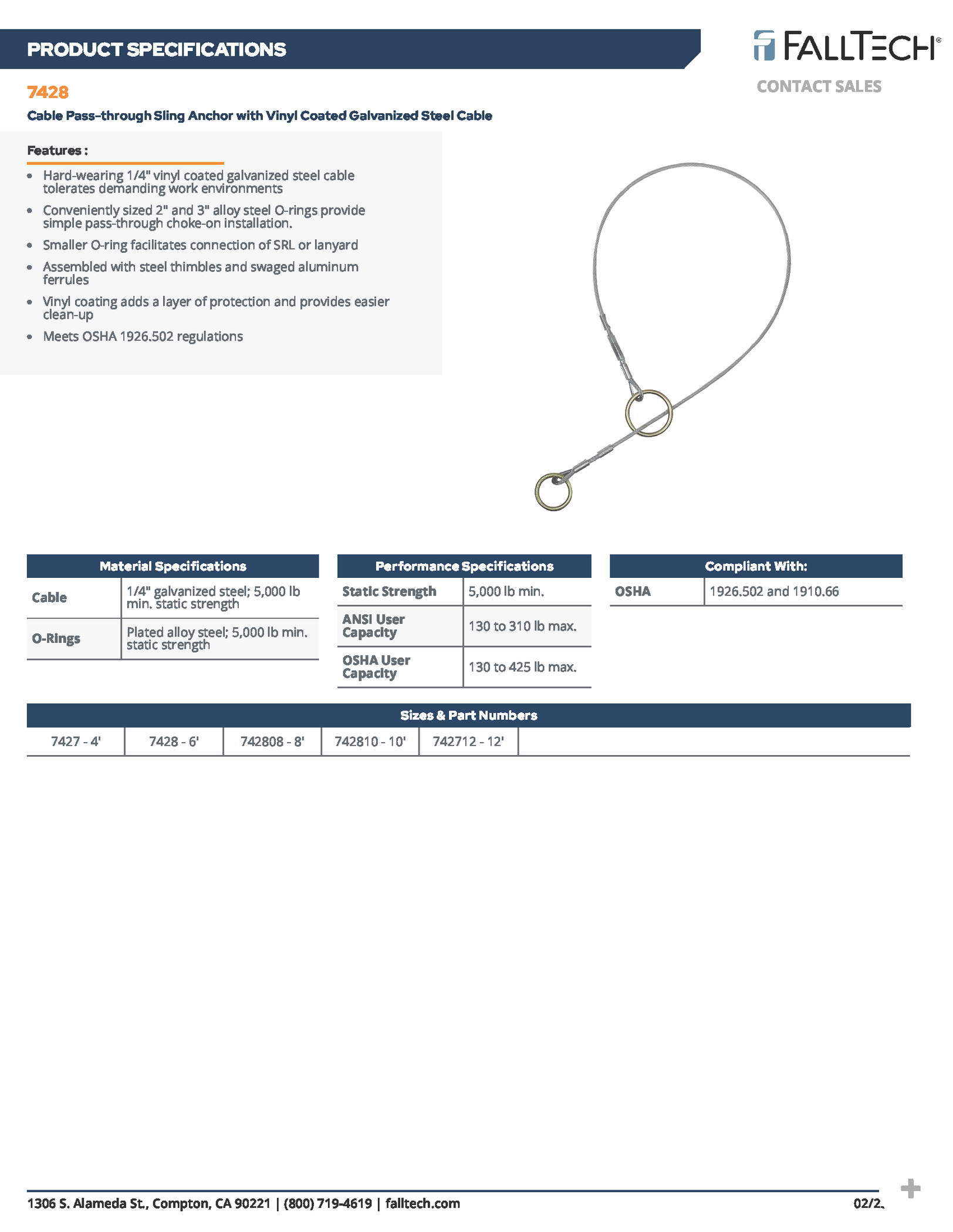 4' Cable Pass-Through Sling Anchor, Coated (PN 7427) — Maskell Rigging ...