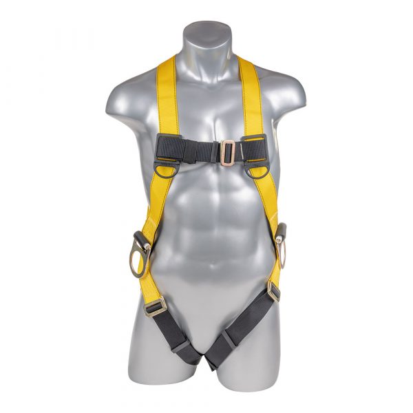 HARNESS 3PT., PASS-THRU LEGS, BACK/SIDE D-RINGS, YELLOW COLOR