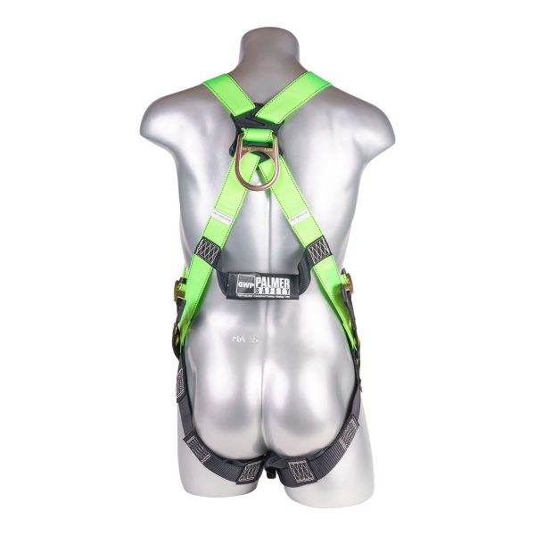 HARNESS 5PT. DORSAL D-RING, QCB CHEST, GROMMET LEGS, HIGH VIS GREEN COLOR (H222100081)