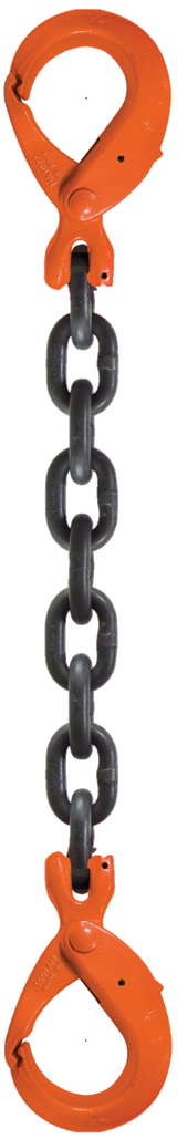 Single-leg chain assembly with self locking hooks on each end