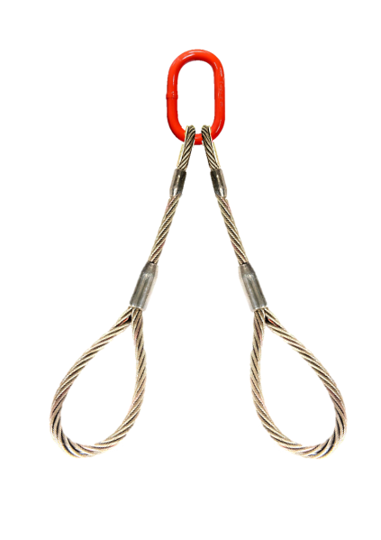 Two leg wire rope bridle with oblong master link on top and standard eyes on bottom