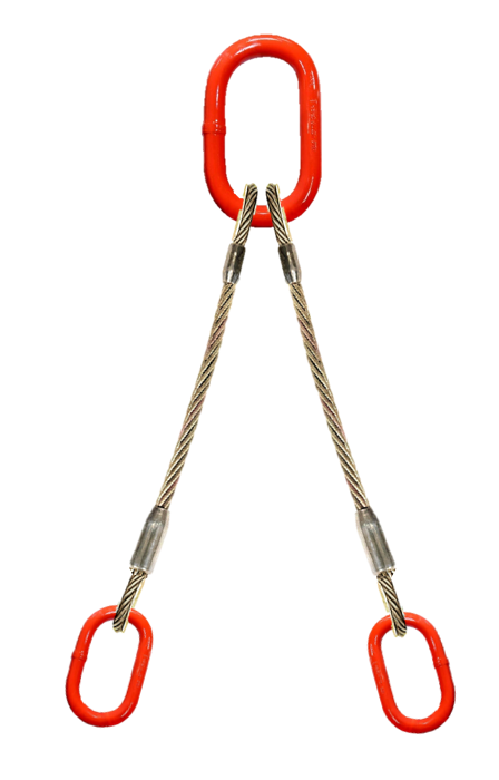 Two leg wire rope bridle with oblong master link on top and bottom