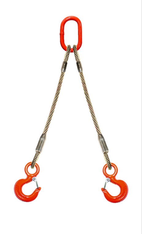 Two leg wire rope bridle with oblong master link on top and rigging/la ...