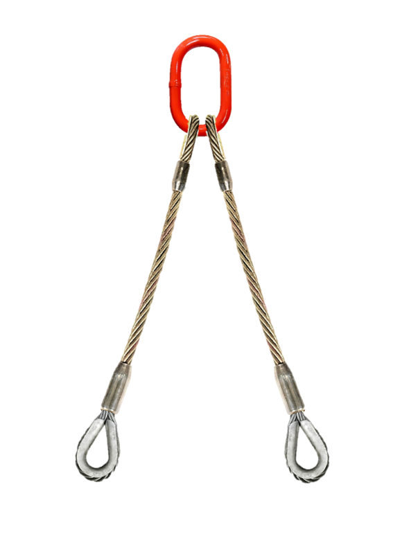 Link For 2 Wire Ropes Two leg wire rope bridle with oblong master link on top and thimble ey ...