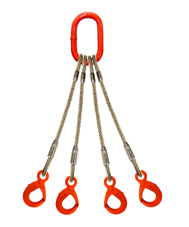 Four leg wire rope bridle with oblong master link on top and self lock ...