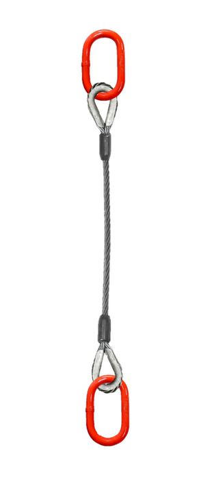 Single-leg wire rope with oblong master links on both ends