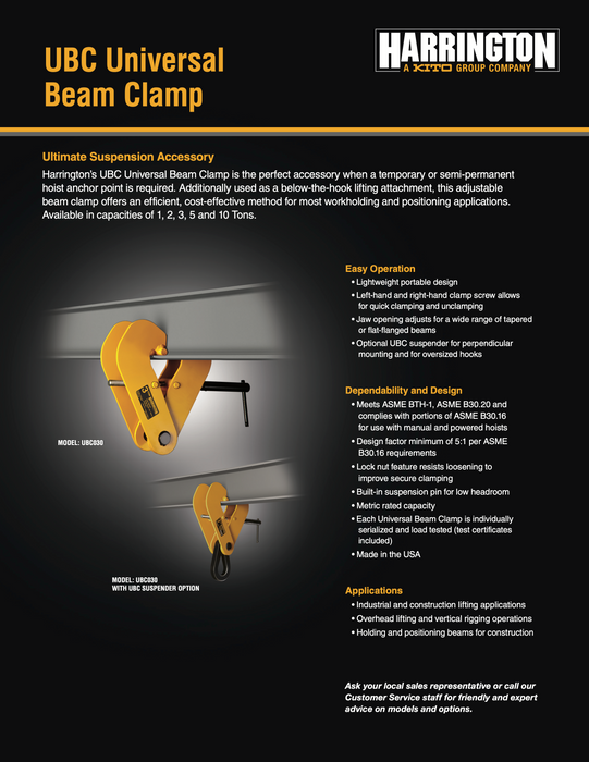 Harrington UBC Universal Beam Clamp