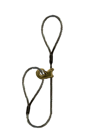 Single leg wire rope bridle with standard eyes on each end and sliding choker
