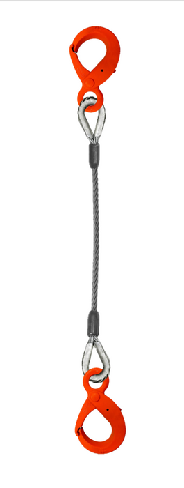 Single leg wire rope sling with self locking hooks on each end
