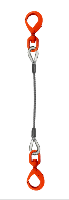 Single leg wire rope sling with swivel self locking hooks on each end
